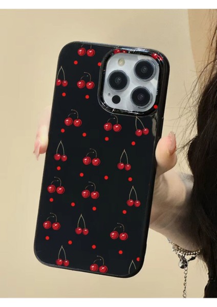 Iphone 14 Pro Max Uyumlu Kılıf Kiraz Desenli Parlak Darbelere Dayanıklı Yumuşak Silikon Kapak Siyah modelleri