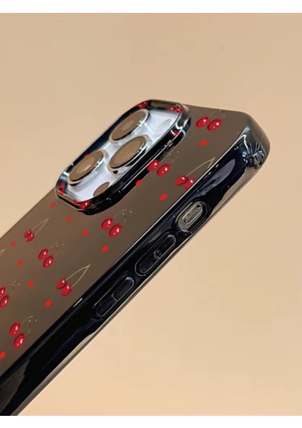 Iphone 14 Pro Max Uyumlu Kılıf Kiraz Desenli Parlak Darbelere Dayanıklı Yumuşak Silikon Kapak Siyah fırsatları