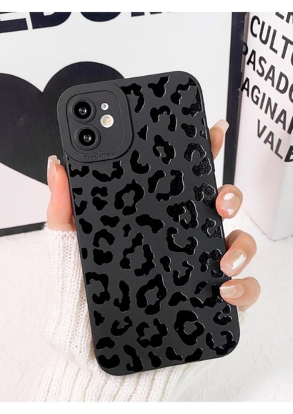 Iphone 11 Uyumlu Kılıf Mat Siyah Leopar Desenli Darbelere Dayanıklı Yumuşak Kamera Korumalı Kapak