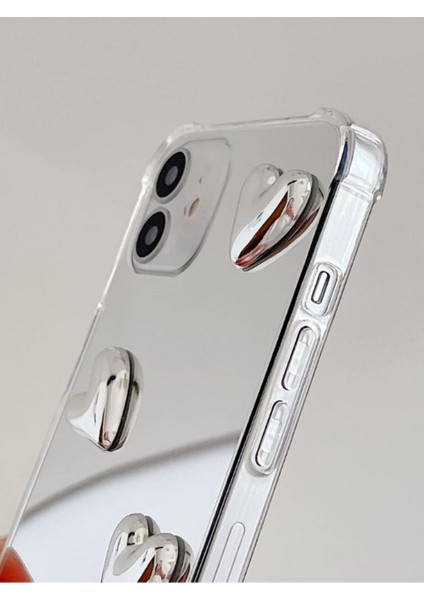 Iphone 11 Uyumlu Aynalı Kılıf Gümüş Kalp Tasarımlı Şık Darbelere Karşı Dayanıklı Esnek Kapak modelleri