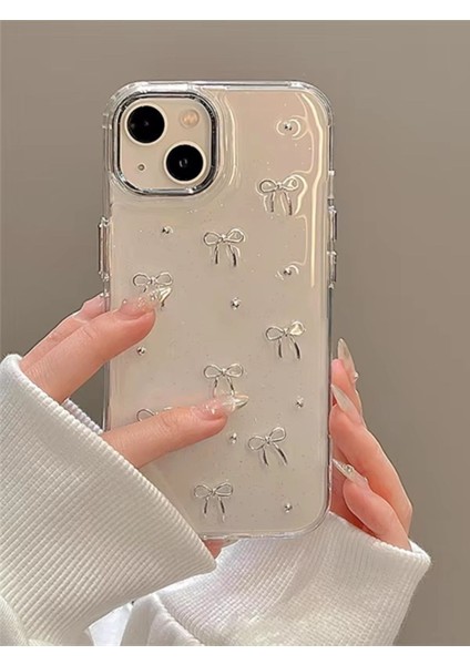 iPhone 15 Uyumlu Fiyonk Desenli Şeffaf Kılıf Simli Darbeye Karşı Dayanıklı Kapak