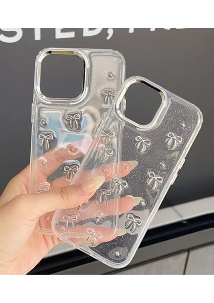 iPhone 15 Uyumlu Fiyonk Desenli Şeffaf Kılıf Simli Darbeye Karşı Dayanıklı Kapak modelleri