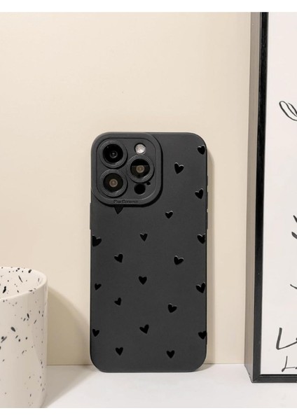 Iphone 14 Pro Max Uyumlu Kılıf Mat Siyah Kalp Desenli Yumuşak Kamera Korumalı Kapak fiyatları