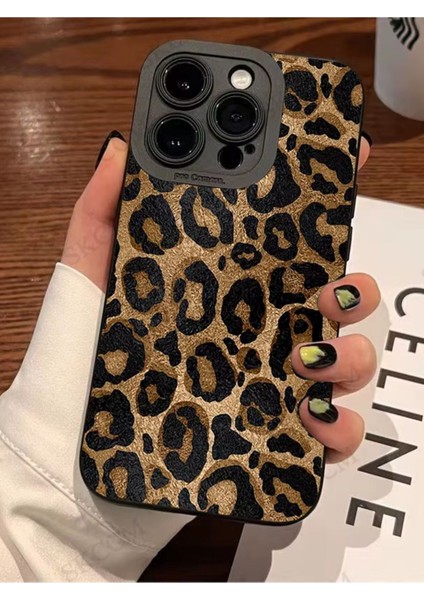 Iphone 14 Pro Uyumlu Kılıf Mat Sarı Leopar Desenli Yumuşak Kamera Korumalı Kapak
