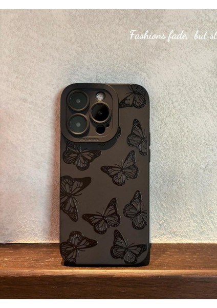 Iphone 14 Pro Uyumlu Kılıf Mat Siyah Kelebek Desenli Yumuşak Kamera Korumalı Kapak fırsatları