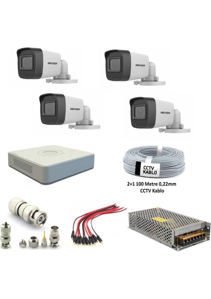Hıkvısıon 4 Lü 2mp 1080P Bullet Fullhd Güvenlik Kamera Seti