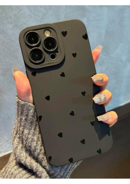 Iphone 14 Pro Max Uyumlu Kılıf Mat Siyah Kalp Desenli Yumuşak Kamera Korumalı Kapak indirimleri