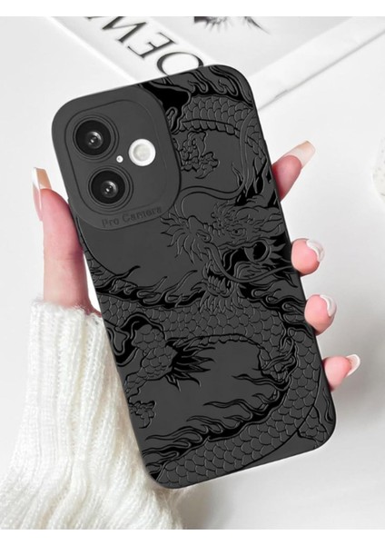 Iphone 16 Uyumlu Kılıf Mat Siyah Ejderha Desenli Darbelere Dayanıklı Yumuşak Kamera Korumalı Kapak
