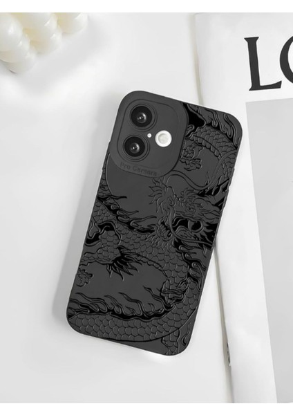 Iphone 16 Uyumlu Kılıf Mat Siyah Ejderha Desenli Darbelere Dayanıklı Yumuşak Kamera Korumalı Kapak fiyatları