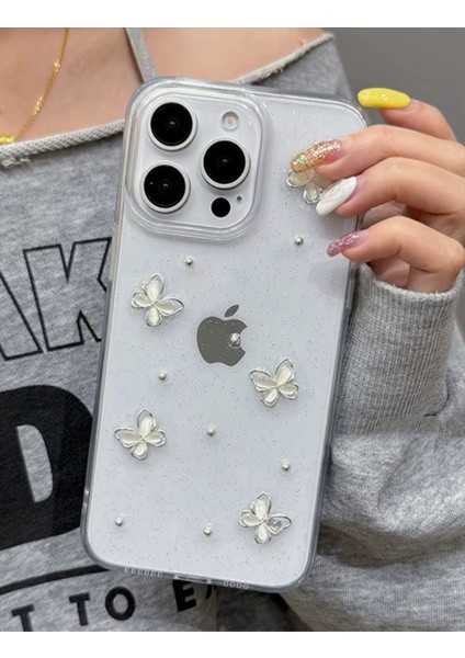 Apple iPhone 13 Pro Max Uyumlu Kılıf Çiçek Kelebek Darbeye Karşı Dayanıklı Yumuşak Silikon Kapak