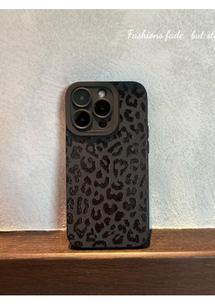 Iphone 15 Pro Max Uyumlu Kılıf Mat Siyah Leopar Desenli Yumuşak Kamera Korumalı Kapak