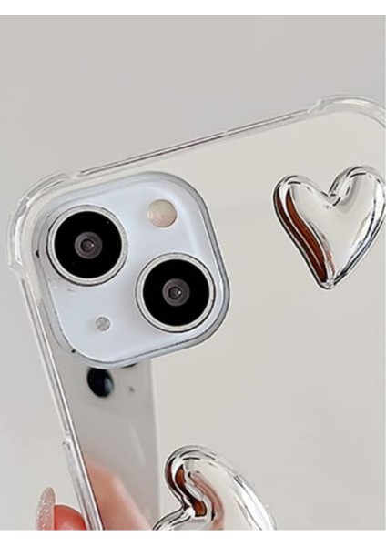 Iphone 13/14 Uyumlu Aynalı Kılıf Gümüş Kalp Tasarımlı Darbelere Karşı Dayanıklı Esnek Kapak fırsatları