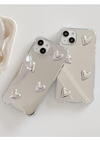 Iphone 13/14 Uyumlu Aynalı Kılıf Gümüş Kalp Tasarımlı Darbelere Karşı Dayanıklı Esnek Kapak indirimleri