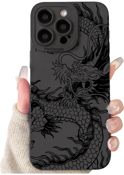 Iphone 15 Pro Uyumlu Kılıf Mat Siyah Ejderha Desenli Yumuşak Kamera Korumalı Kapak fiyatları