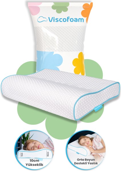 Boyun Destekli Ortopedik Yastık Visco Yastık 57x37x10-7cm