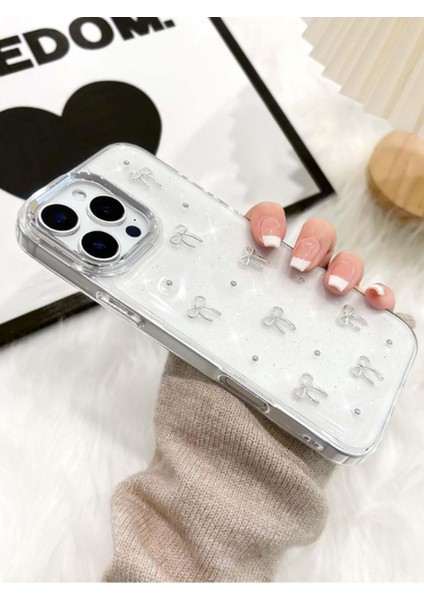 iPhone 16 Pro Max Uyumlu Fiyonk Desenli Şeffaf Kılıf Simli Darbeye Karşı Dayanıklı Kapak fiyatları