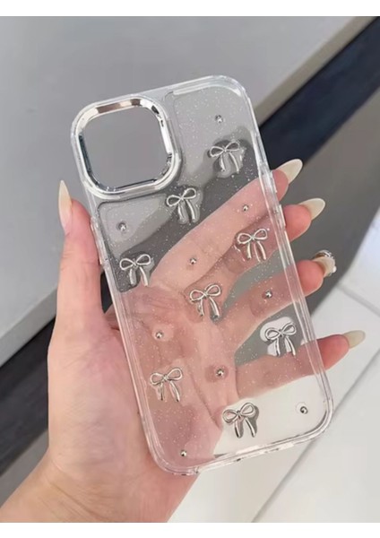 Apple iPhone 15 Plus-14 Plus Uyumlu Fiyonk Desenli Şeffaf Kılıf Simli Darbeye Karşı Dayanıklı Kapak fiyatları
