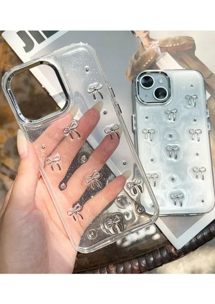 Apple iPhone 15 Plus-14 Plus Uyumlu Fiyonk Desenli Şeffaf Kılıf Simli Darbeye Karşı Dayanıklı Kapak fırsatları