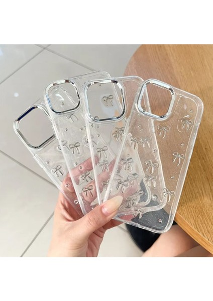 Apple iPhone 15 Plus-14 Plus Uyumlu Fiyonk Desenli Şeffaf Kılıf Simli Darbeye Karşı Dayanıklı Kapak indirimleri