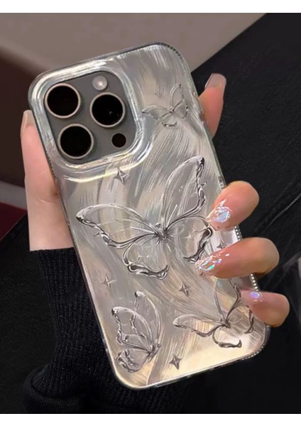 Apple iPhone 15 Pro Uyumlu Tüylü Kelebek Hologramlı Kılıf Darbeye Karşı Dayanıklı Kapak modelleri