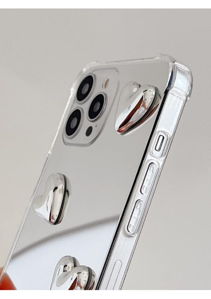 Iphone 13 Pro Max Uyumlu Aynalı Kılıf Gümüş Kalp Tasarımlı Şık Darbelere Karşı Dayanıklı Esnek Kapak modelleri