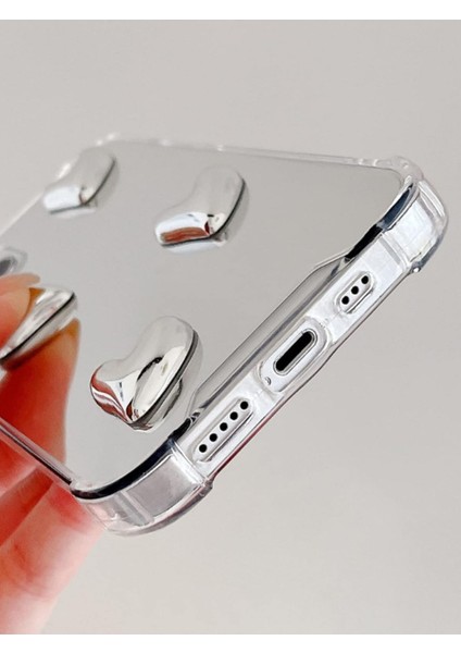 Iphone 13 Pro Max Uyumlu Aynalı Kılıf Gümüş Kalp Tasarımlı Şık Darbelere Karşı Dayanıklı Esnek Kapak fırsatları