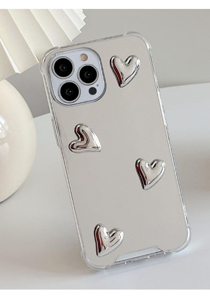 Iphone 13 Pro Max Uyumlu Aynalı Kılıf Gümüş Kalp Tasarımlı Şık Darbelere Karşı Dayanıklı Esnek Kapak indirimleri