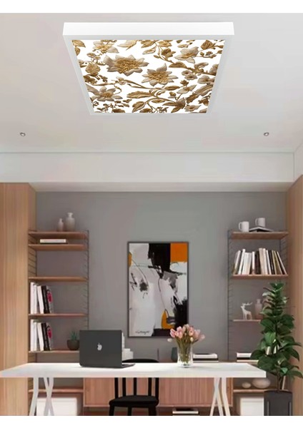 Yaprak Desenli Modern LED Avize, 60X60 Salon Tipi Ev Avize, 60WATT Beyaz Işık, Modern Lüks Avize