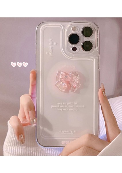 Apple iPhone 13 Pro Max Uyumlu Kılıf '3 Boyutlu Kurdele' Kamera Korumalı Yumuşak Kapak Şeffaf