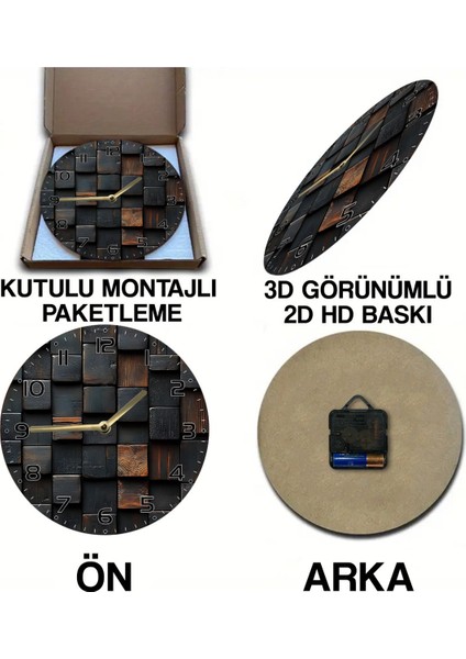 Sessiz Yuvarlak Ahşap Duvar Saati, Kuvars Hareketli 3D Görünümlü 2d Saat SDW088