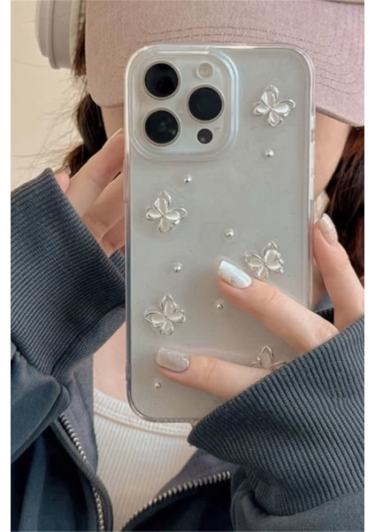 Apple iPhone 15 Pro Max Uyumlu Kılıf Çiçek Kelebek Darbeye Karşı Dayanıklı Yumuşak Silikon Kapak