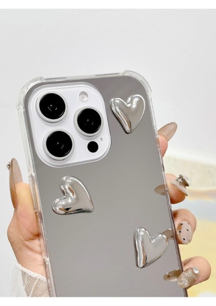 Iphone 16 Pro Uyumlu Aynalı Kılıf Gümüş Kalp Tasarımlı Şık Darbelere Karşı Dayanıklı Esnek Kapak fiyatları