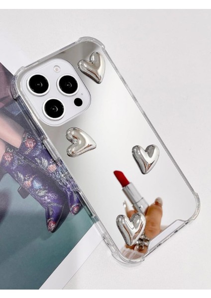Iphone 16 Pro Uyumlu Aynalı Kılıf Gümüş Kalp Tasarımlı Şık Darbelere Karşı Dayanıklı Esnek Kapak fırsatları