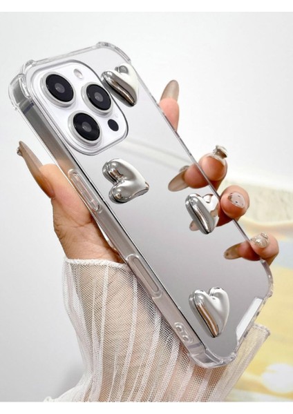 Iphone 16 Pro Uyumlu Aynalı Kılıf Gümüş Kalp Tasarımlı Şık Darbelere Karşı Dayanıklı Esnek Kapak indirimleri