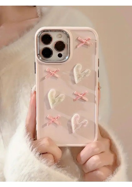 Apple iPhone 16 Pro Uyumlu Kılıf Kurdele ve Kalp Figürlü Darbeye Dayanıklı Sert Silikon Kapak indirimleri