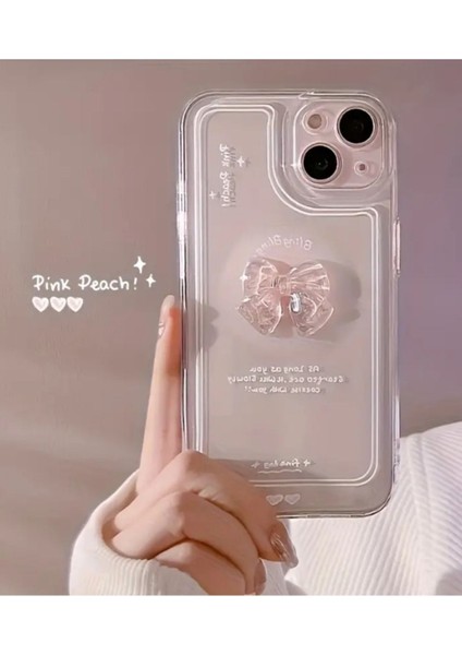 Apple iPhone 13-14 Uyumlu Kılıf '3 Boyutlu Kurdele' Kamera Korumalı Yumuşak Kapak Şeffaf