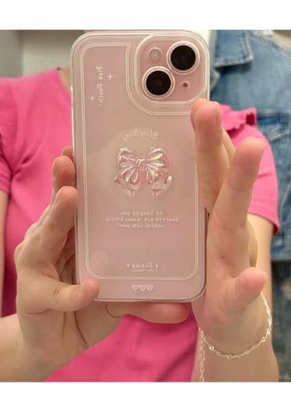 Apple iPhone 13-14 Uyumlu Kılıf '3 Boyutlu Kurdele' Kamera Korumalı Yumuşak Kapak Şeffaf fiyatları