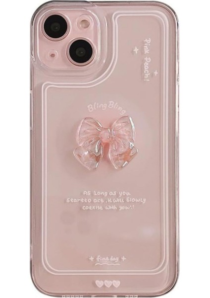 Apple iPhone 13-14 Uyumlu Kılıf '3 Boyutlu Kurdele' Kamera Korumalı Yumuşak Kapak Şeffaf modelleri