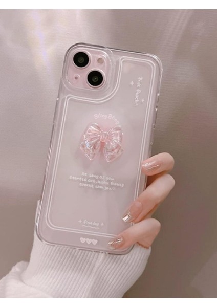 Apple iPhone 13-14 Uyumlu Kılıf '3 Boyutlu Kurdele' Kamera Korumalı Yumuşak Kapak Şeffaf fırsatları