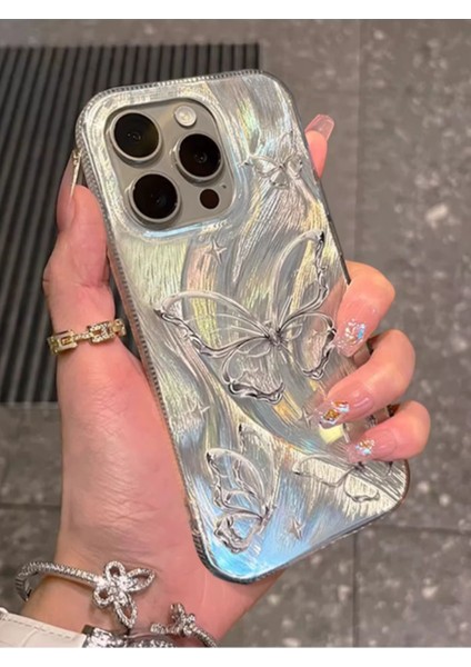Apple iPhone 15 Pro Max Uyumlu Tüylü Kelebek Hologramlı Kılıf Darbeye Karşı Dayanıklı Kapak indirimleri