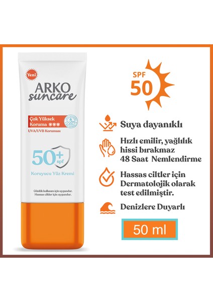 Suncare SPF50+ Çok Yüksek Korumalı Yüz Güneş Kremi 50 ml