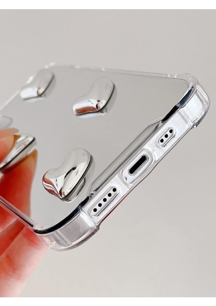 Iphone 12/12PRO Uyumlu Aynalı Uyumlu Kılıf Gümüş Kalp Tasarımlı Şık Darbelere Karşı Dayanıklı Kapak indirimleri