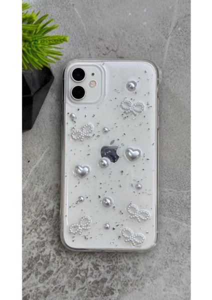 Iphone 12/12PRO Uyumlu Kılıf Inci Kalpli Fiyonk Şeffaf Kılıf Simli Darbeye Karşı Dayanıklı Kapak fiyatları