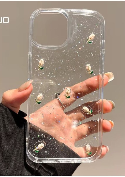 Apple iPhone 15 Pro Uyumlu Kılıf Simli Gül Darbeye Karşı Dayanıklı Yumuşak Silikon Kapak modelleri