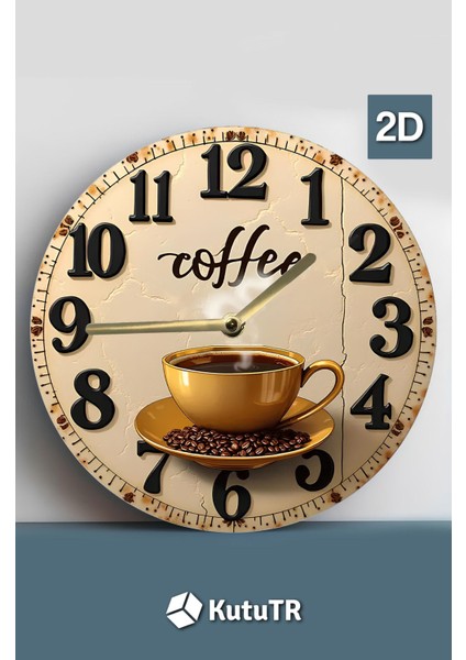 Sessiz Yuvarlak Ahşap Duvar Saati, Kuvars Coffe Desen 2d SDW028