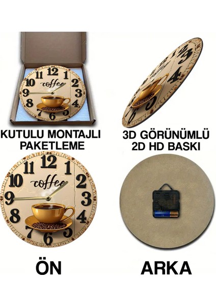 Sessiz Yuvarlak Ahşap Duvar Saati, Kuvars Coffe Desen 2d SDW028