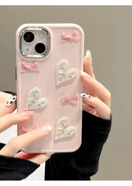 Apple iPhone 13-14 Uyumlu Kılıf Kurdele ve Kalp Figürlü Darbeye Karşı Dayanıklı Sert Silikon Kapak modelleri