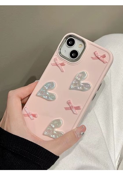 Apple iPhone 13-14 Uyumlu Kılıf Kurdele ve Kalp Figürlü Darbeye Karşı Dayanıklı Sert Silikon Kapak indirimleri