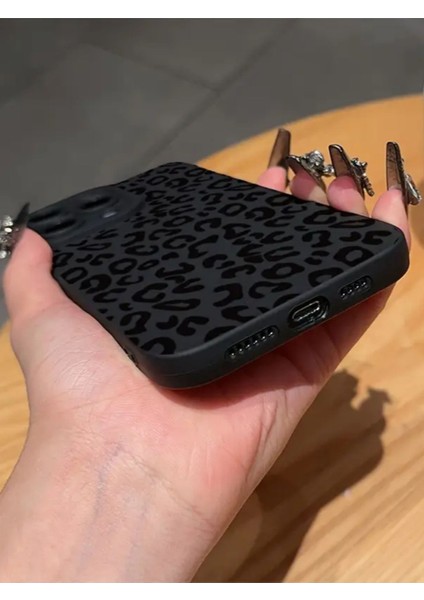 Iphone 12 Pro Max Uyumlu Kılıf Mat Siyah Leopar Desenli Yumuşak Kamera Korumalı Kapak