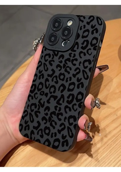 Iphone 12 Pro Max Uyumlu Kılıf Mat Siyah Leopar Desenli Yumuşak Kamera Korumalı Kapak